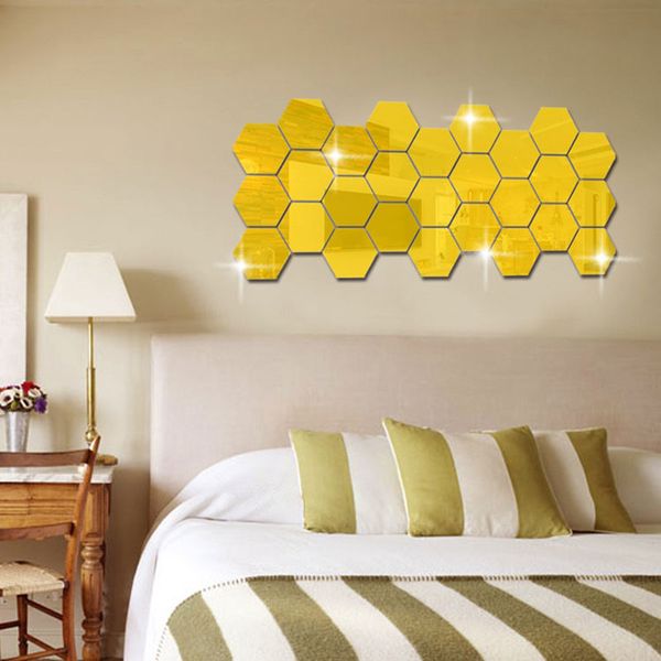 

50p шестиугольник honeycomb декоративных 3d зеркало стена наклейка гостиной спальни poster home decor room decoration