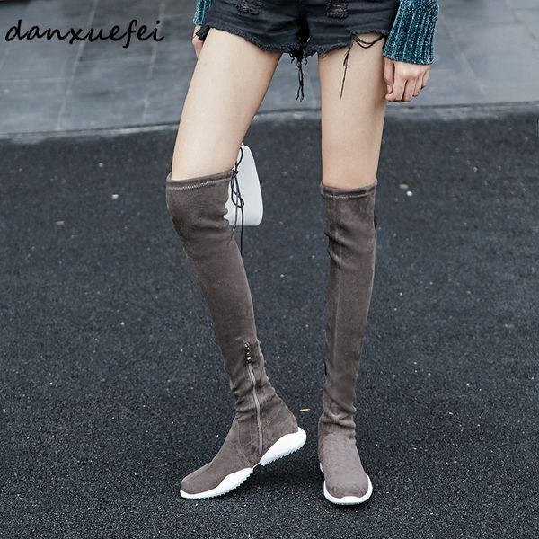 

women's genuine leather flats over the knee boots leisure black slim long winter boots comfortable shoes women