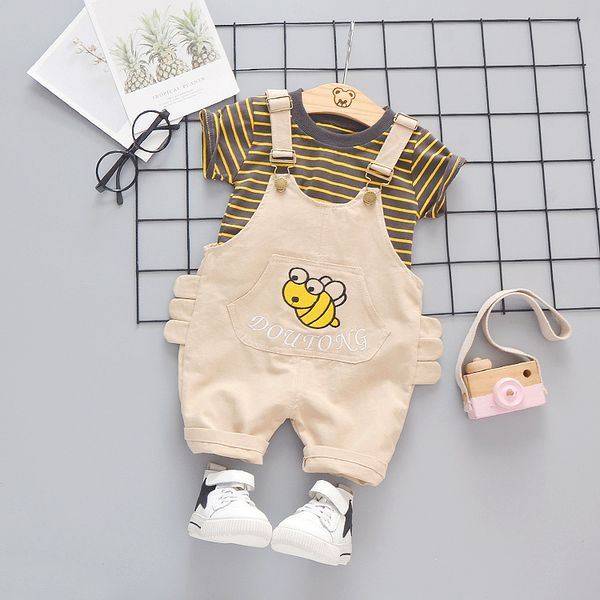 

детская одежда set summer infant baby boy одежда комбинезоны + полосатые футболки 2 шт / наборы мальчик outfit детская одежда set костюм, White