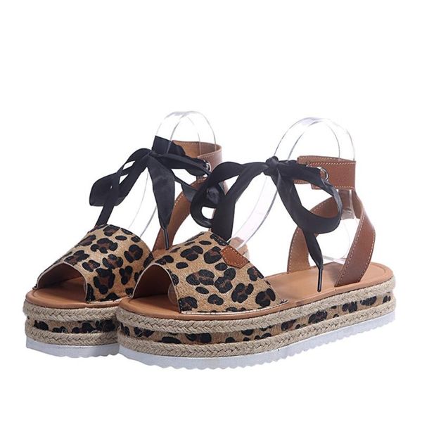 

women's platform ladies sandals fashion girls leopard shoes woman thick flat sandals buckle casual plus size bohemian shoes, Black