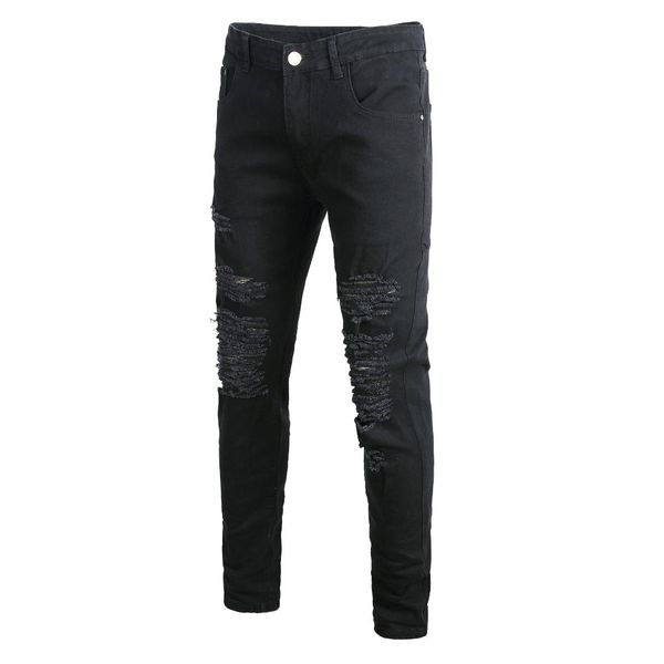 

cross border men black ripped elasticity jeans slim fit elasticity multi-with holes men's jeans amazon, Blue