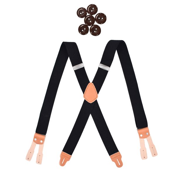 

men' adjustable solid y back brace button suspenders heavy duty, White;black