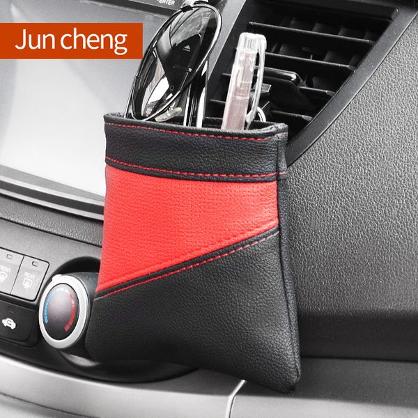 

auto vent outlet trash box pu leather car mobile phone holder storage bag organizer automobile hanging box car styling 3 colors