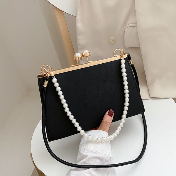 

2020 new retro pu leather small square bag shoulder messenger female bag wild simple female pearl clip women