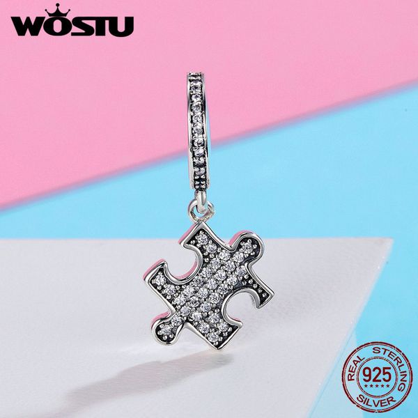 

wostu authentic 925 sterling silver dazzling puzzle dangle charm pendant fit women charm bracelet & necklaces jewelry fic401