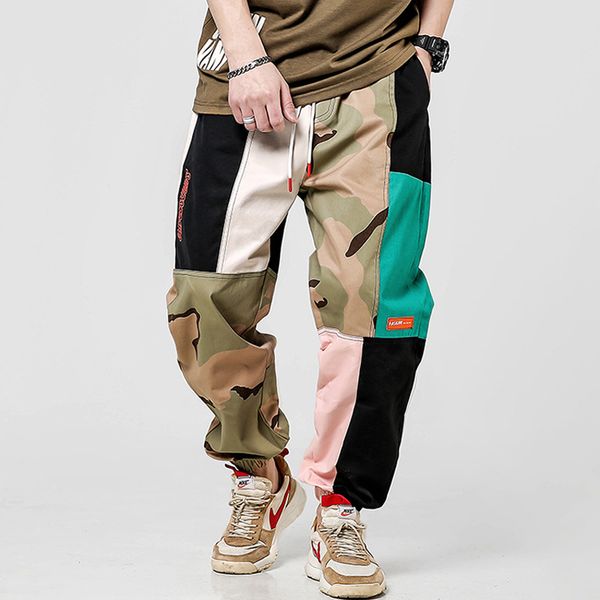 

color block patchwork camouflage pants hip hip streetwear harajuku jogger sweatpant cotton spring sweat pant track trousers 2019, Black