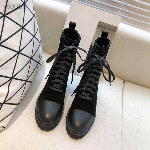 

european women's shoes 2019 autumn new european leather lace-up casual wild thick martin boots motorcycle boots, Black