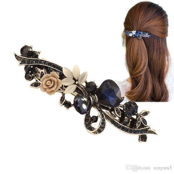 

crystal hair clip opal leaf resin flower headwear jewelry ol for women girls elegant barrettes hair accessories hairpin, Brown