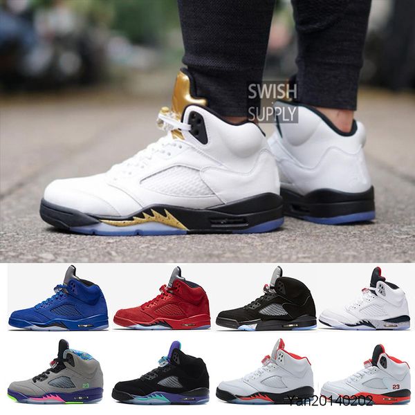 

new 5 5s men basketball shoes premium heiress camo metallic field red blue suede white cement triple black 5s sports shoes sneaker