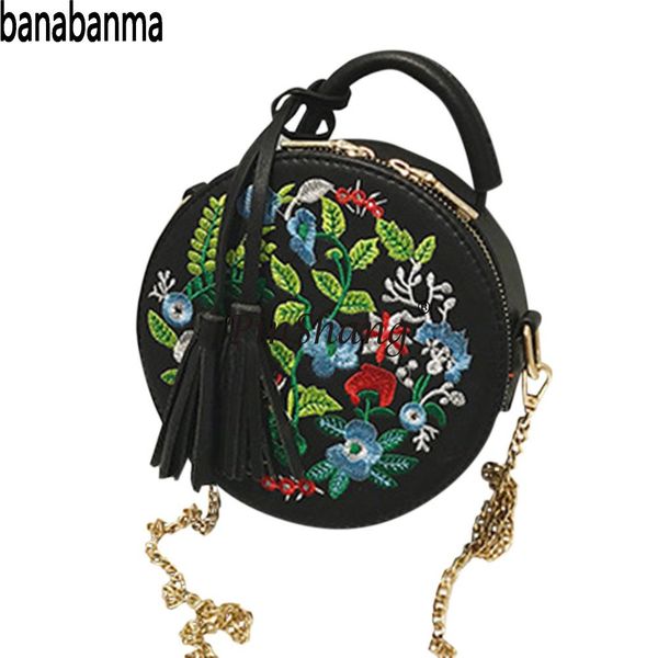 

banabanma women handbag summer embroidery flower mini round handbag fashion chain cross body shoulder bags for women 2018 zk40