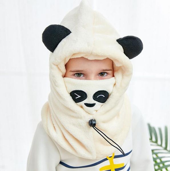 

children's hat autumn and winter neck collar head hat warm and thick ear protector coralline velvet dinosaur hat, Yellow