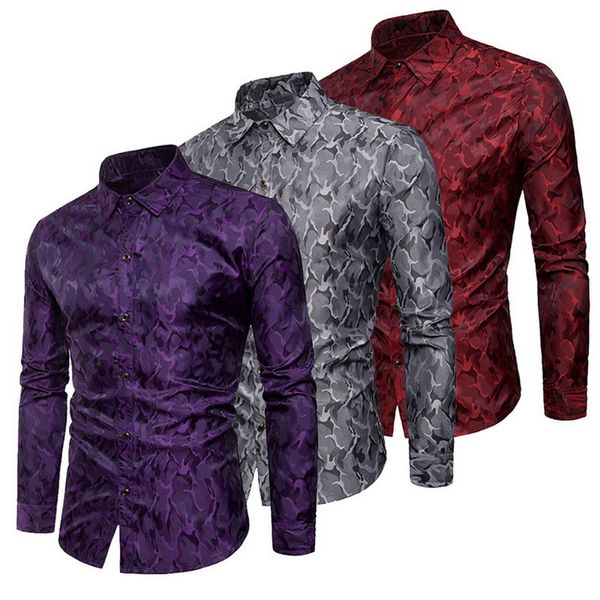 

heflashor personalized camouflage print dress shirts long sleeve slim fit casual social camisas chemise homme plus size 3xl, White;black