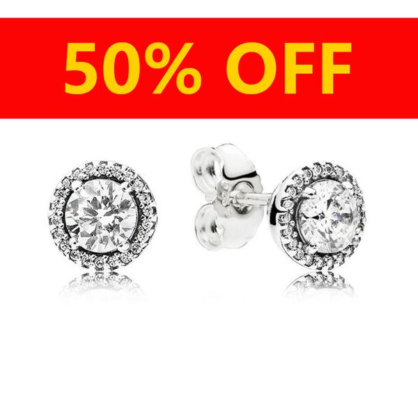 

women's luxury fashion jewelry designer earrings original box for pandora 925 sterling silver crystal diamond womens stud earring, Golden;silver