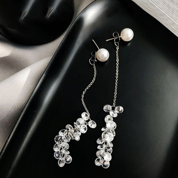 

front and rear pearl earrings crystal string long tasseled earrings a pair of pendants for female ears, Golden;silver