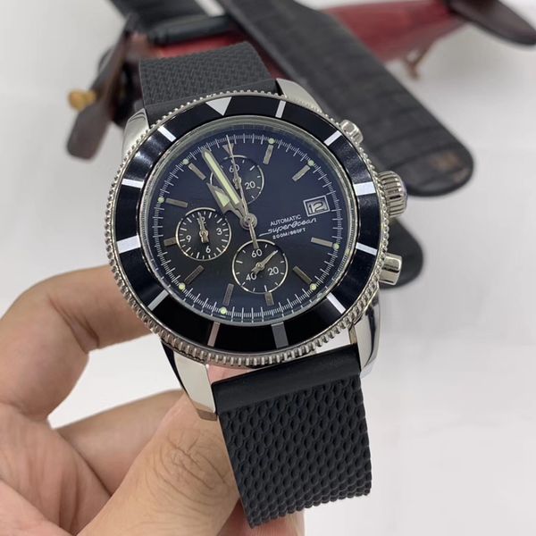 

rotating fluted bezel superocean quartz chronometer mens watches durable rubber band diver watch black dial index hour markers wristwatches, Slivery;brown