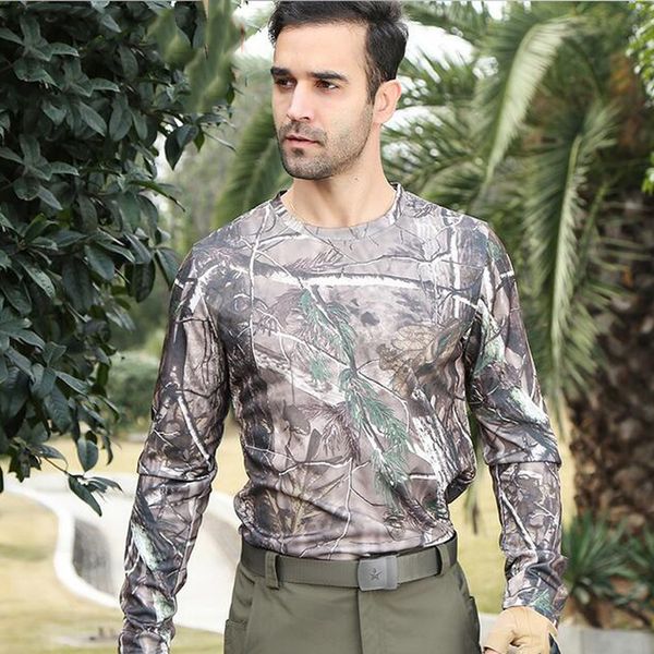 

outdoor summer and autumn men's camouflage long sleeve t shirt hunting camo men sport shirt tactical o-neck base layer, Gray;blue