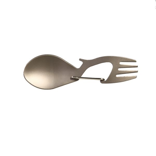 

multi-tool titanium construction spork multi-function spoon fork carabiner bottle opener outdoor camping picnic tableware