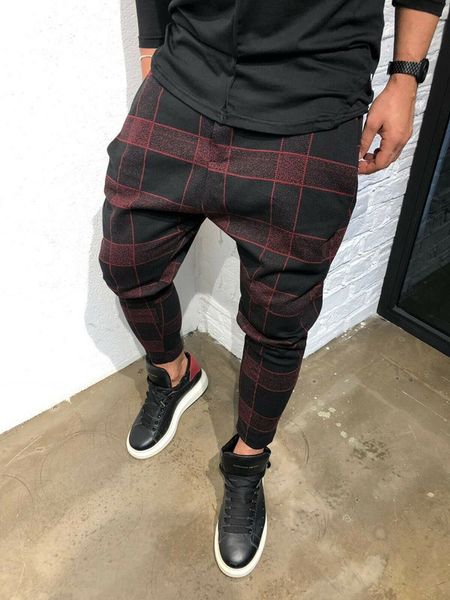 

plaid pant дизайнер тренировочные брюки новый бренд мода мужская повседневная фитнес плед pk прямые брюки карандаш бегун грузовой pantsu9wk, Black