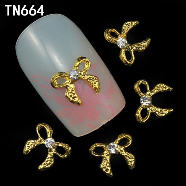 

blueness 10pcs bows design gold glitter nail art rhinestones 3d nail art decoration alloy charms jewelry on nails tools, Silver;gold