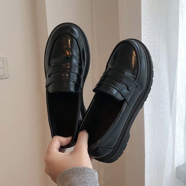 

shallow mouth flat black shoes for women british style 2019 fashion women's oxfords flats all-match slip-on round toe autumn