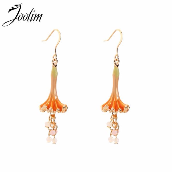 

joolim cute enamel flower drop earring korean earrings for women, Silver