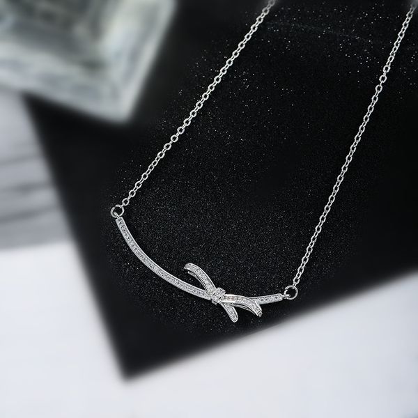 

exquisite zirconia bowknot choker necklaces for women silver color short clavicle chain necklace 2020 fashion gift
