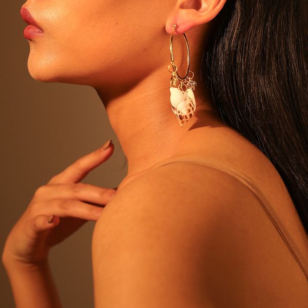 

европейский и американский стиль new shell кисточкой серьги природные раковины падение серьги креативный преувеличены геометрическая серьги, Golden