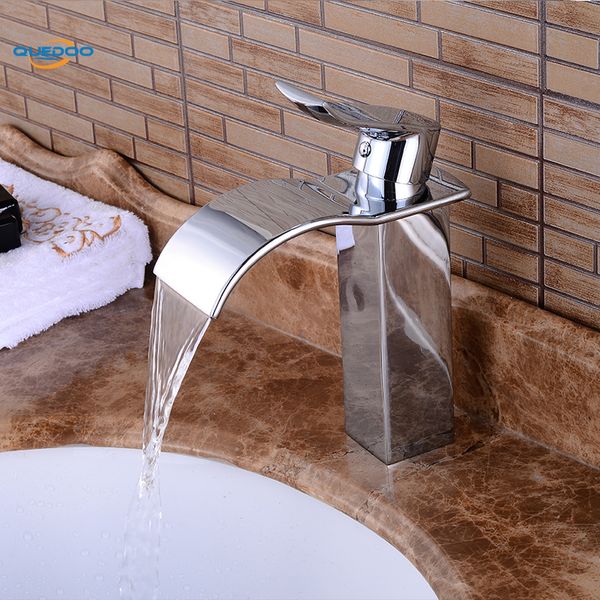 

waterfall spout bathroom sink faucet basin single handle deck mount chrome finished mixer taps