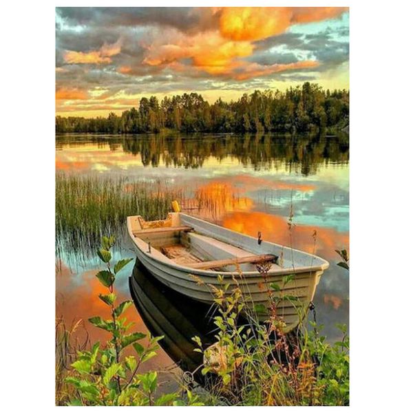 

diy canvas painting for wall decoration,painting by number 40x50cm,sunset boat,paint number kits adults