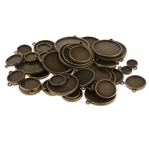 

48 шт смешанный античная бронза кулон лотки пустые настройки кабошон безель, Black