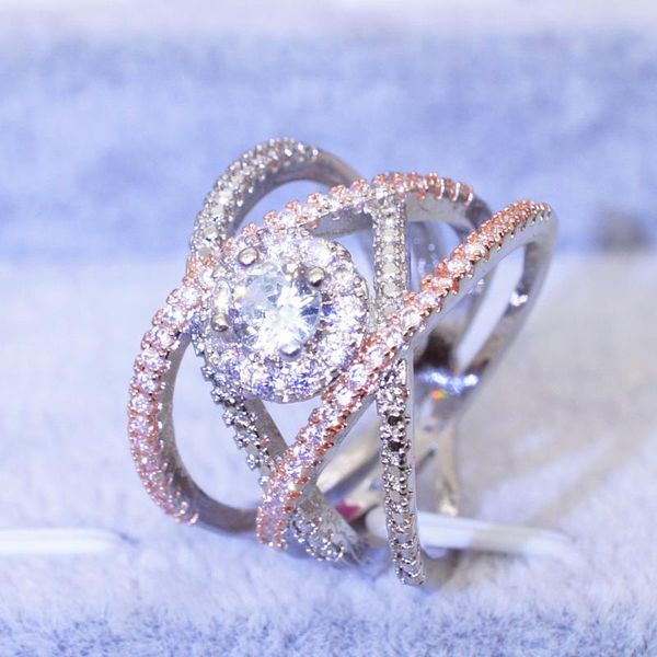 

dazzling rose gold fashion creative cross design women ring crystal zircon bride engagement ring jewelry sp225, Silver