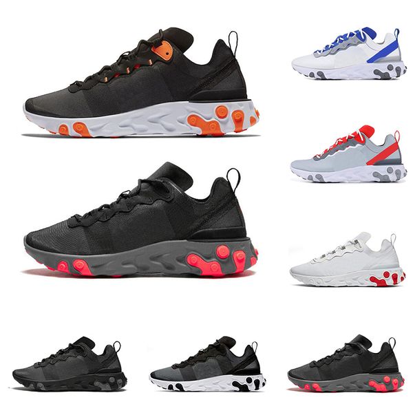 

wholesale react element 55 men women running shoes triple black metallic gold solar red total orange fashion mens trainers sports sneakers, White;red