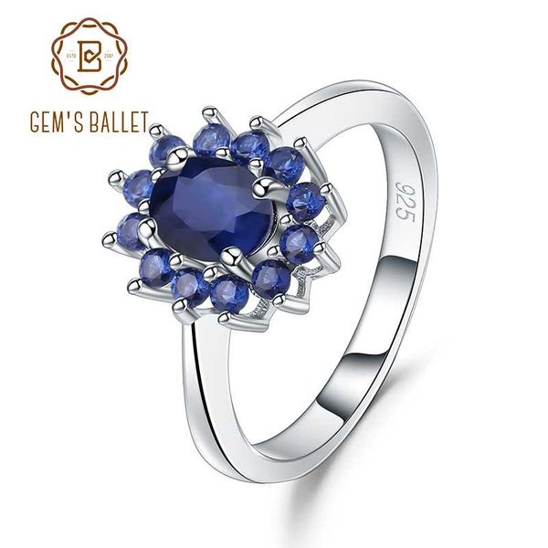 

gem's ballet 1.89ct natural blue sapphire wedding band ring 925 sterling silver gemstones vintage rings for women fine jewelry, Golden;silver