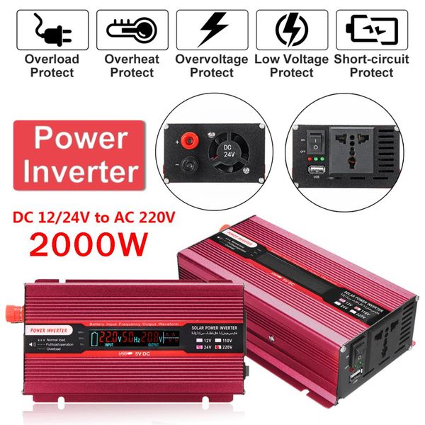 

inverter dc 12v/24v ac 200-240v 2000w voltage transformer modified sine wave converter power car inverter + lcd display