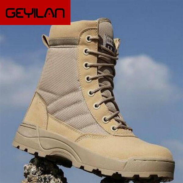 

new 2019 desert men tactical boots safty work shoes men swat boot zapatos ankle lace-up army combat boots size 40-45, Black