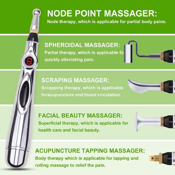 5 cabeças de massagem 9 Engrenagens eletrônico Meridian Acupuntura Energia Pen laser do pulso terapia Pain Relief Massager Pen Saúde