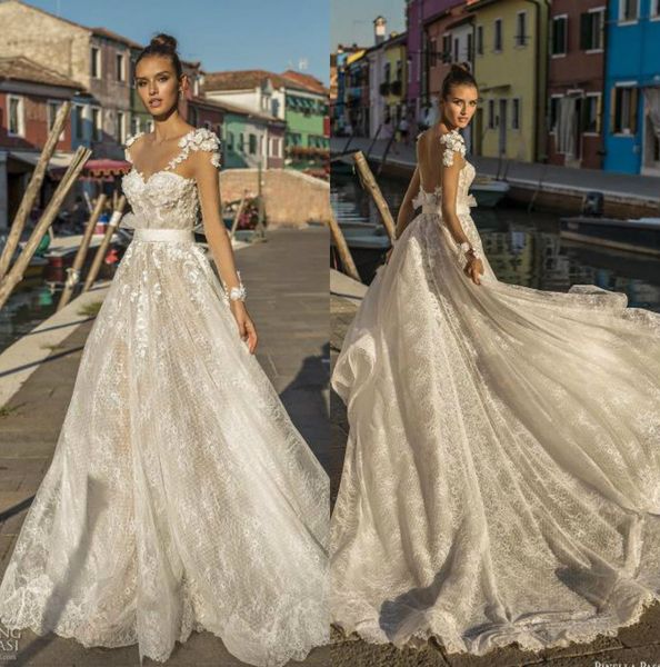 

pinella passaro 2019 wedding dresses v neck lace bridal gowns sheer long sleeves a line boho wedding dress vestido de novia, White