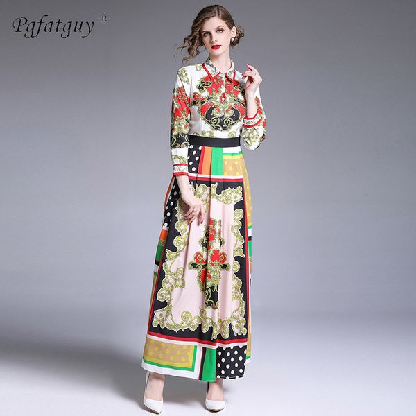 

2019 summer new runway maxi dress women's long sleeve ankle length party floral printed hit color long dresses, Black;gray
