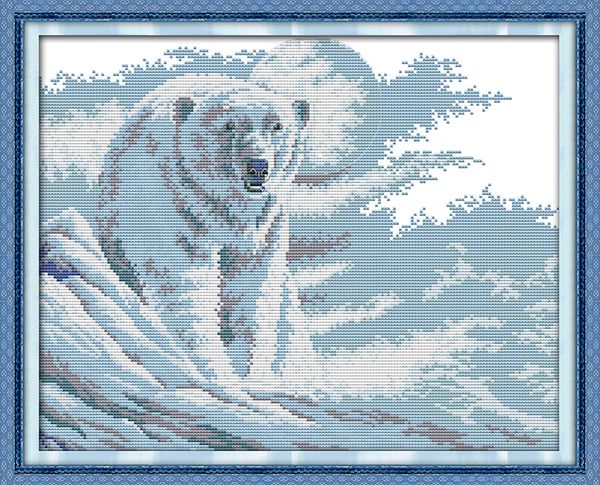 Dipinti decori orso polare, strumenti artigianali a punto croce fatti a mano ricamo set di ricamo contato stampa su tela DMC 14CT / 11CT
