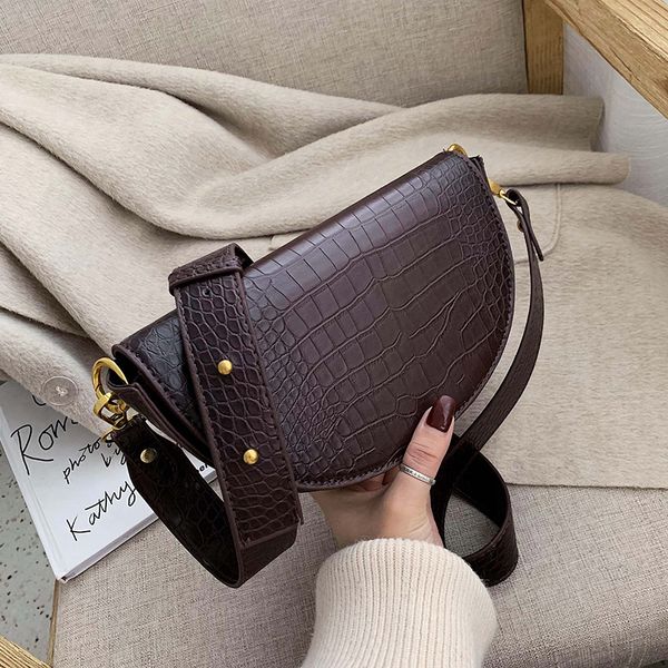 

stone pattern saddle bag 2019 retro fashion new quality pu leather women's handbag casual travel shoulder messenger bag