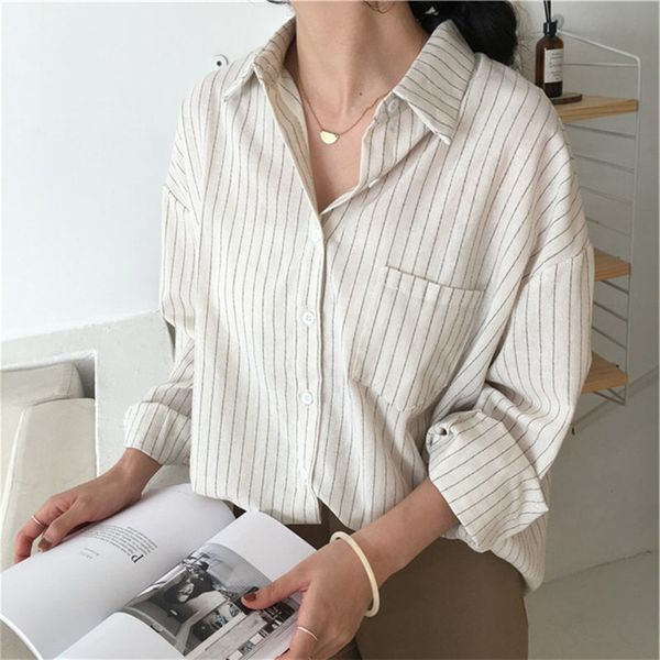 

2019 spring autumn female shirts women striped shirts office lady style women shirts solid fashion long sleeves, White