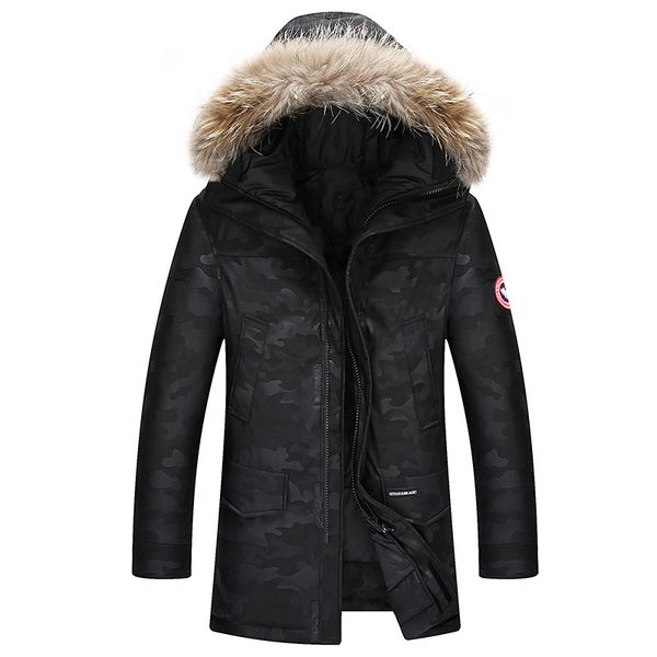 

90% white duck down jackets men 2019 winter thicken warm fur collar hooded long parka men windbreaker waterproof jacket coat, Black