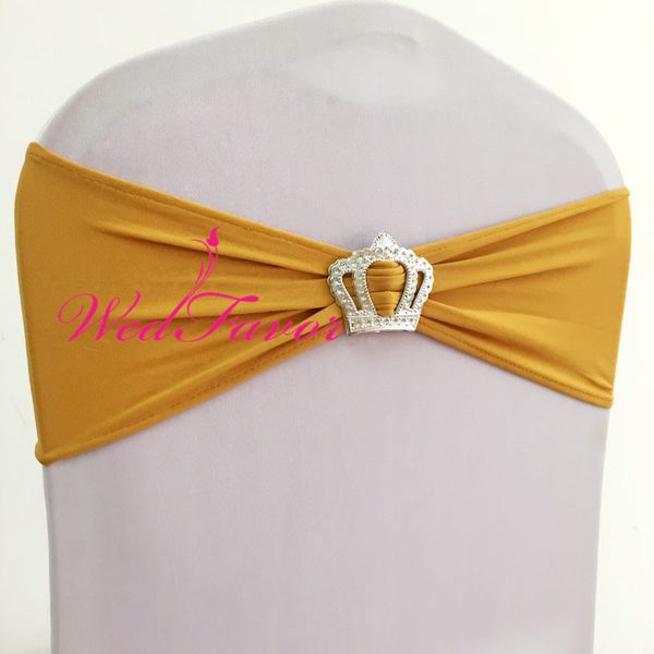 

100pcs wedding lycra stretch chair band elastic spandex chair sash bow with crown buckle for l event banquet decoration