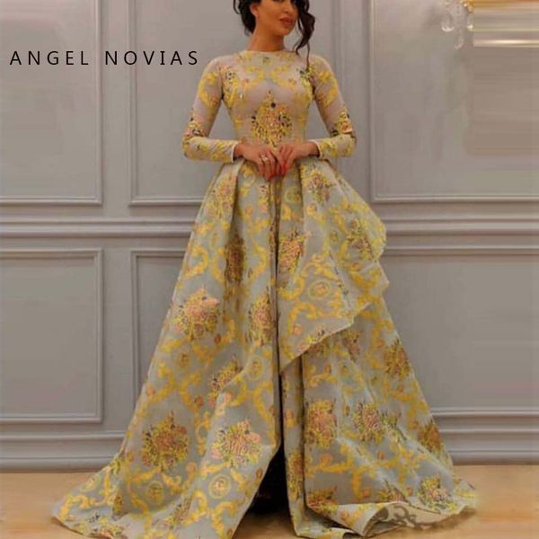 

long sleeves gold high neck muslim arabic lace evening dress 2019 saudi arabia dubai moroccan formal prom gowns, White;black
