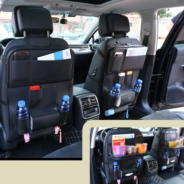 

multi-pocket car seat back hanging organizer bag foldable leather cups storage holder bag shelf universal stowing tidying