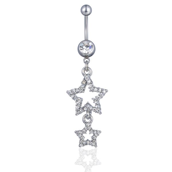 

d0711( 1 color ) nice style belly ring clear color as imaged double-stars piercing body jewlery navel belly ring body jewelry, Silver
