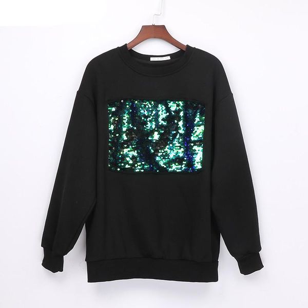 

reflected sequins casual sweatshirt women cotton o -neck black luxury hoodies long sleeve pullover women autumn winter sweatshirt breathable