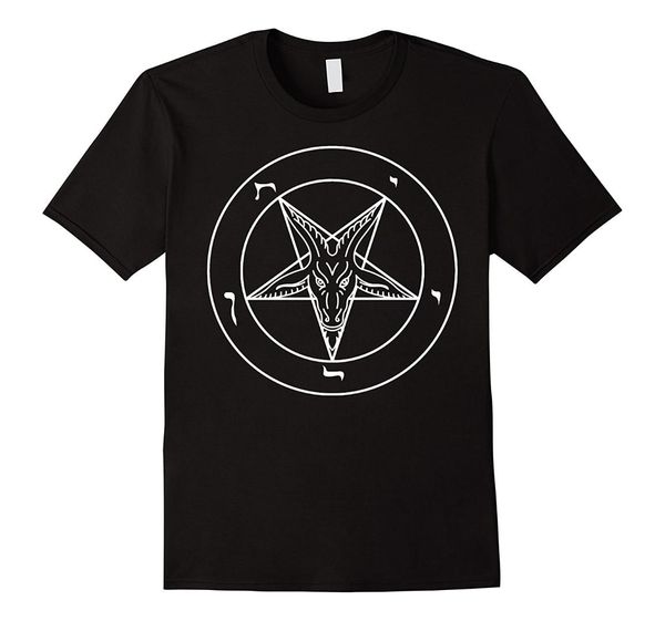 

pentagram t-shirt with baphomet goat head satanic black star summer short sleeve t shirts s~3xl big size cotton tees, White;black