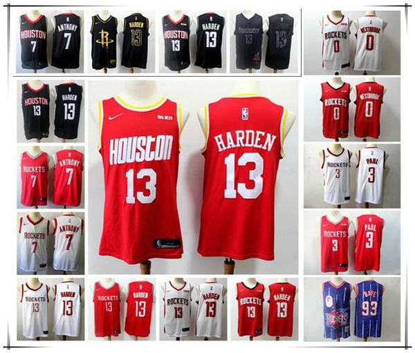 

mens vancouver houston rockets basketball jersey vintage 13 james harden 0 russell westbrook city edition authentic jerseys, Black;red
