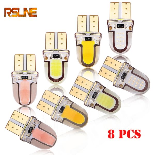 

8pcs led w5w t10 194 168 w5w cob 8smd led parking bulb auto wedge clearance lamp silica bright white license light bulbs